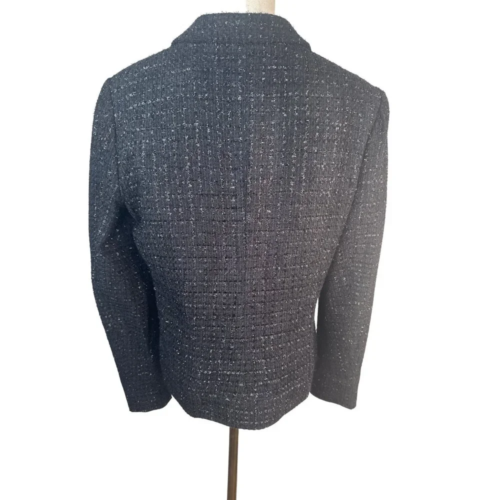 I Love Ronson Large Black Tweed Asymmetrical Zipper Jacket